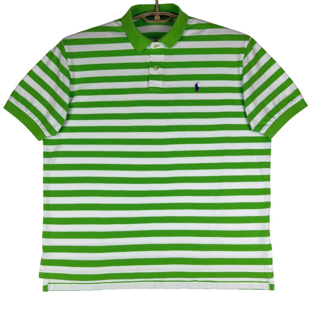 Polo Ralph Lauren Polo Shirt Mens XL Green White Stripe Pony Logo Cotton